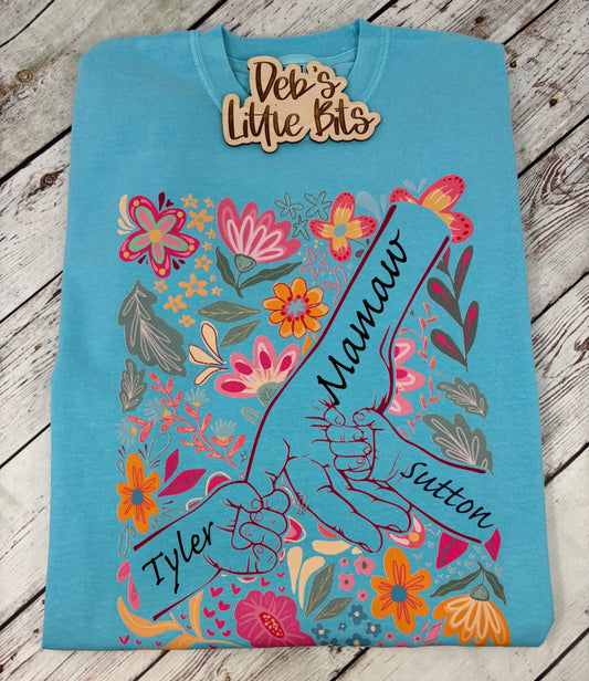 1-10 Hands Boho Floral Mom/ Grandma and Child, Mother's Day.  Custom Name Hand Kid Names, Gift Best Mom Ever