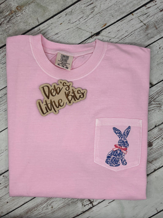 Chinoiserie Rabbit Comfort Colors® Spring Embroidered Pocket Tee