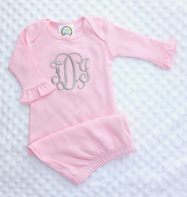 Long Sleeve Ruffle Newborn Gown – Baby Girl