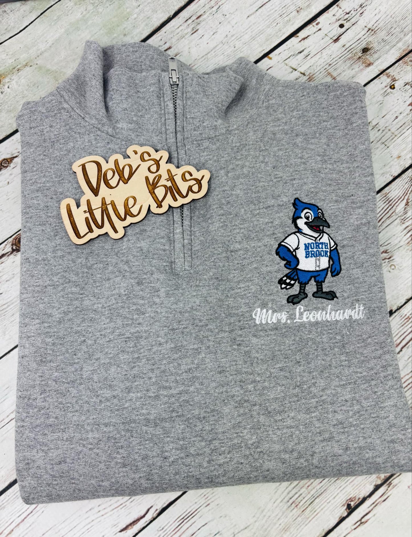 Blue Jay 1/4 Zip Sweatshirt Personalized Sport Grey