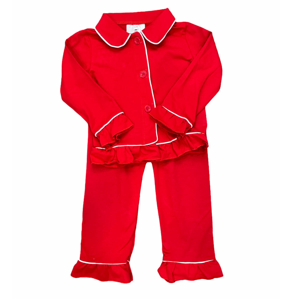 Christmas Pajama Button Down Ruffled